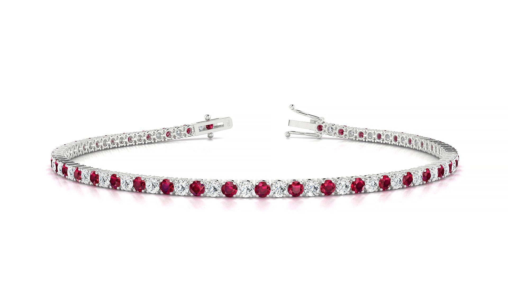 Capri 1-1 | 18k White Gold 2 mm Round Natural Ruby & Diamond Tennis Bracelet