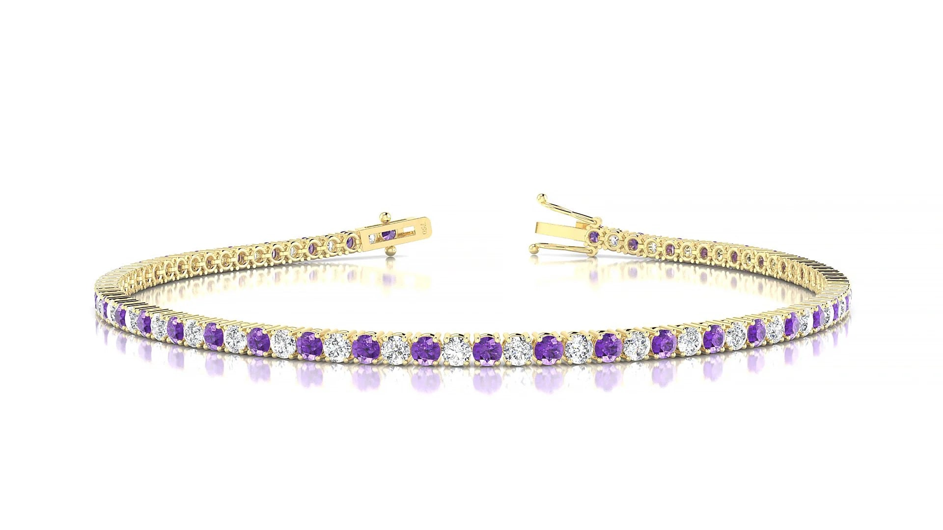 Capri 1-1 | 18k Yellow Gold 2 mm Round Natural Amethyst & Diamond Tennis Bracelet