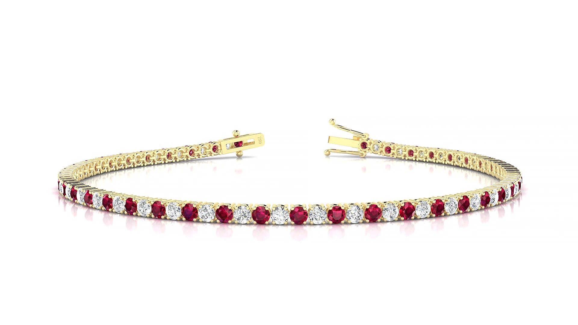 Capri 1-1 | 18k Yellow Gold 2 mm Round Natural Ruby & Diamond 15 cm Tennis Bracelet
