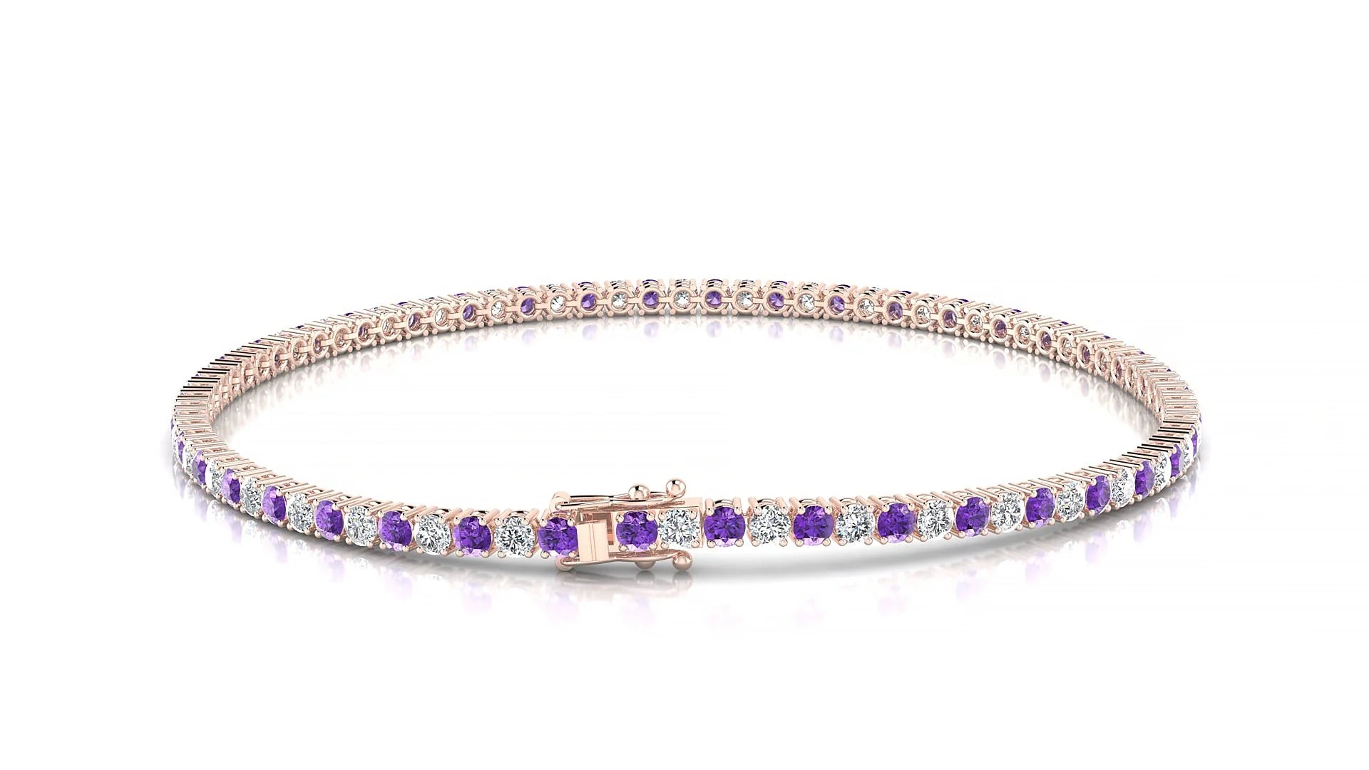 Capri 1-1 | 18k Rose Gold 2 mm Round Natural Amethyst & Diamond Tennis Bracelet