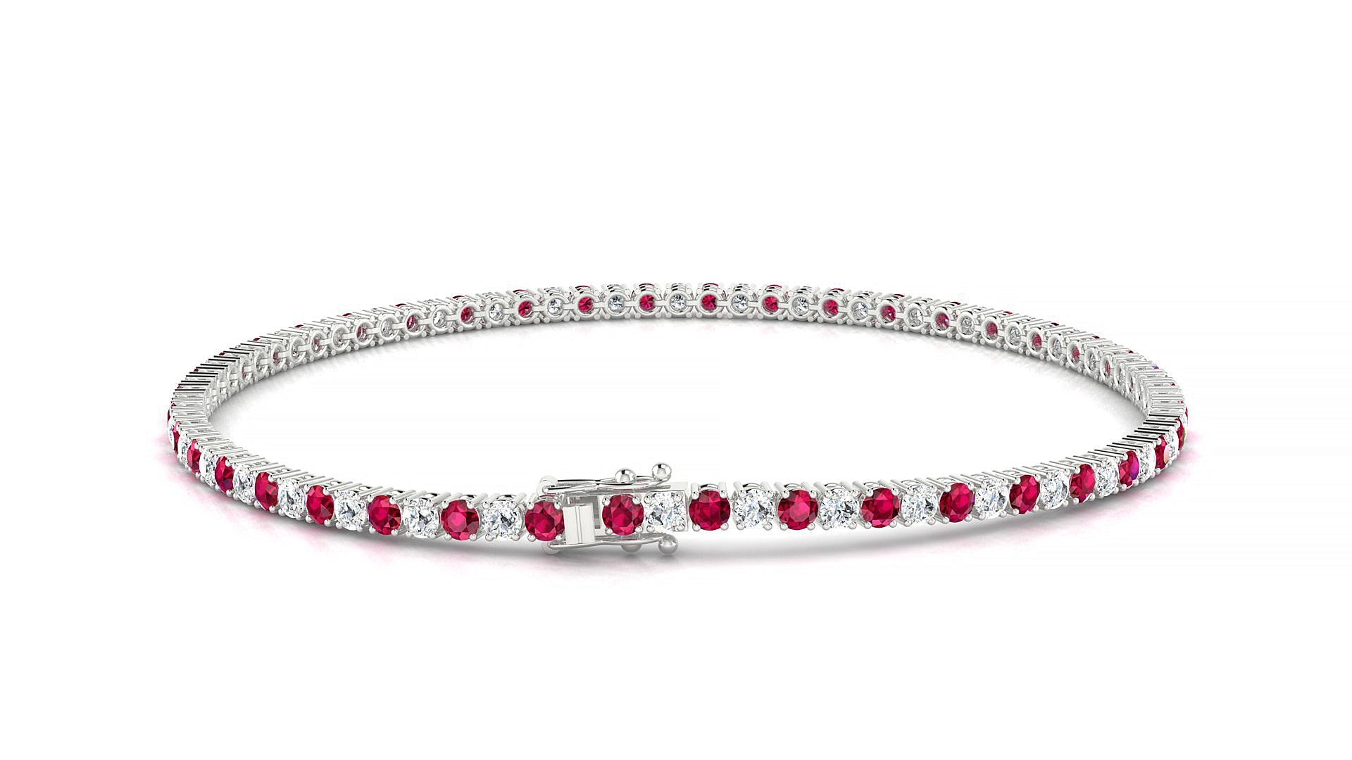 Capri 1-1 | 18k White Gold 2 mm Round Natural Ruby & Diamond Tennis Bracelet