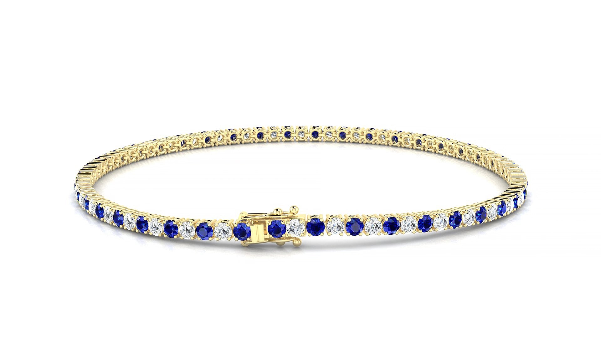 Capri 1-1 | 18k Yellow Gold 2 mm Round Natural Sapphire & Diamond 15 cm Tennis Bracelet