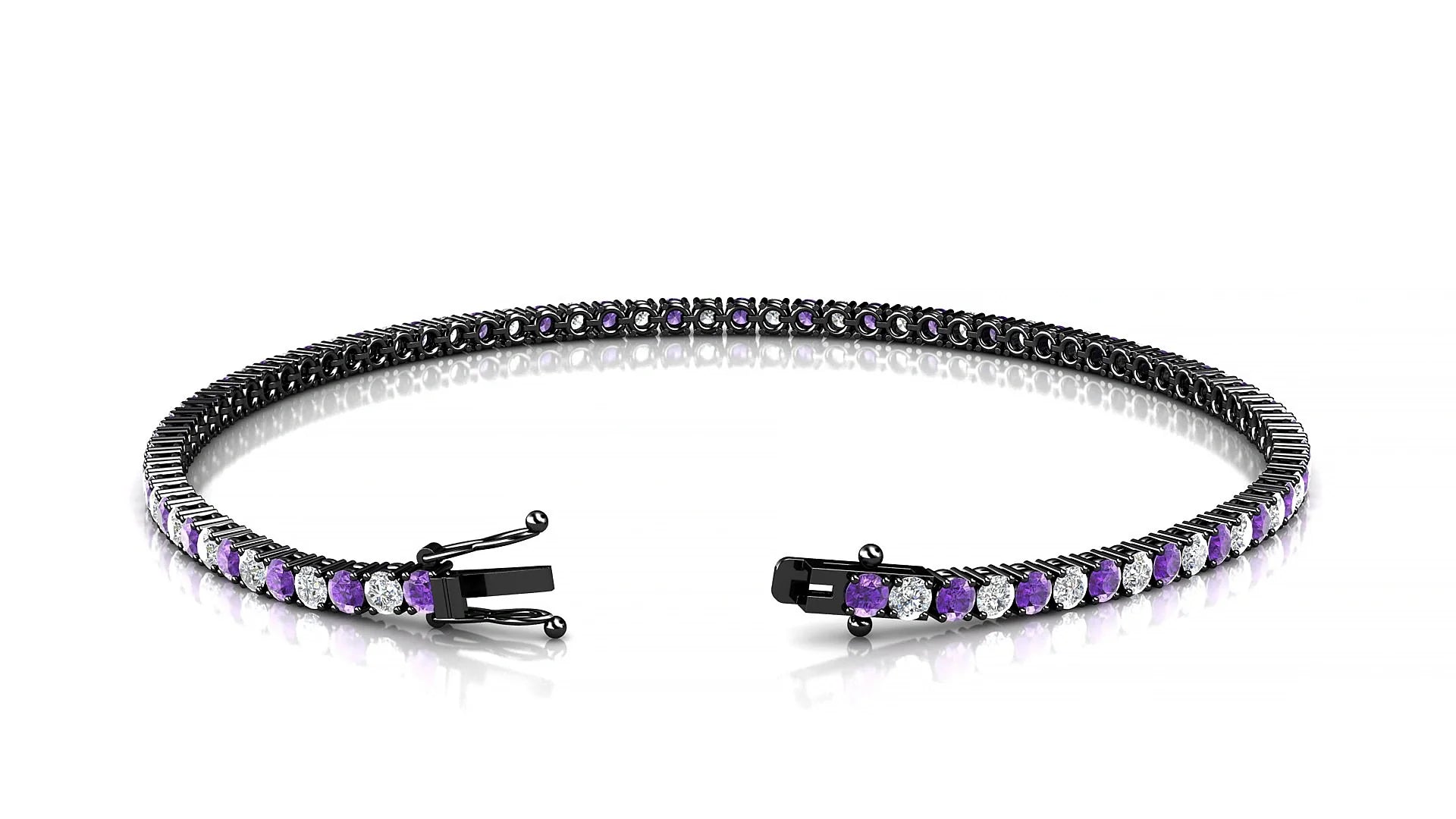 Capri 1-1 | 18k Black Gold 2 mm Round Natural Amethyst & Diamond Tennis Bracelet