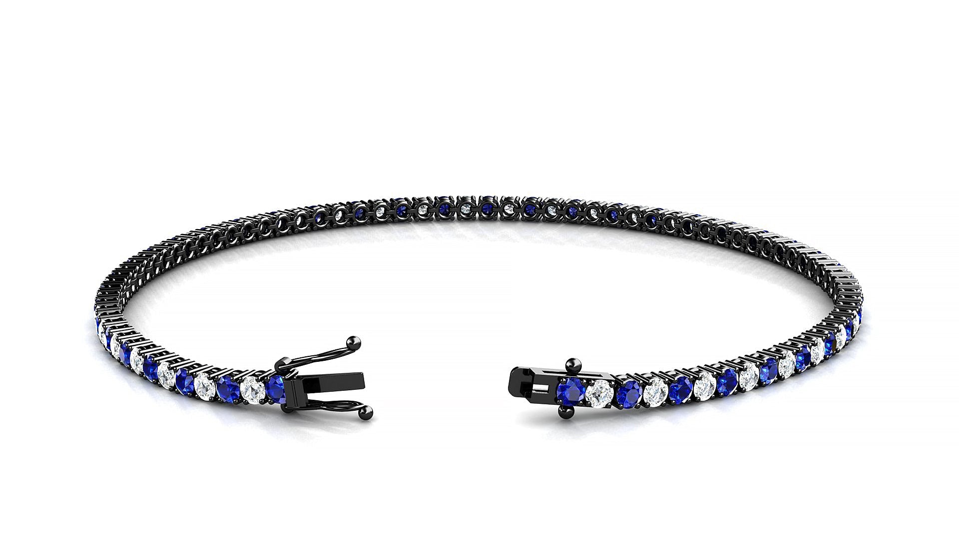 Capri 1-1 | 18k Black Gold 2 mm Round Natural Sapphire & Diamond Tennis Bracelet