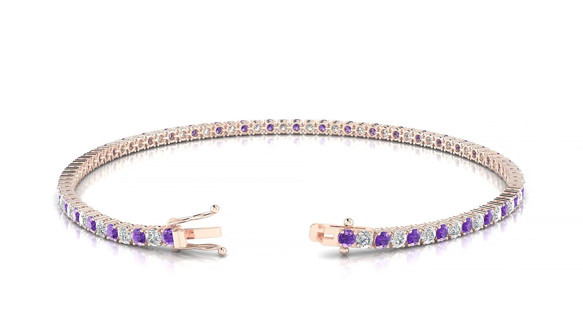 Capri 1-1 | 18k Rose Gold 2 mm Round Natural Amethyst & Diamond Tennis Bracelet