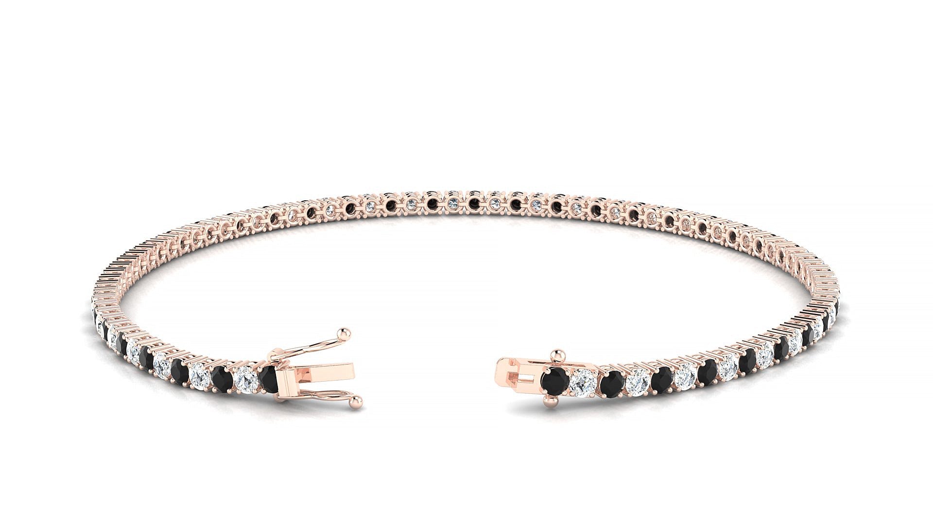 Capri 1-1 | 18k Rose Gold 2 mm Round Natural Black Diamond & Diamond Tennis Bracelet