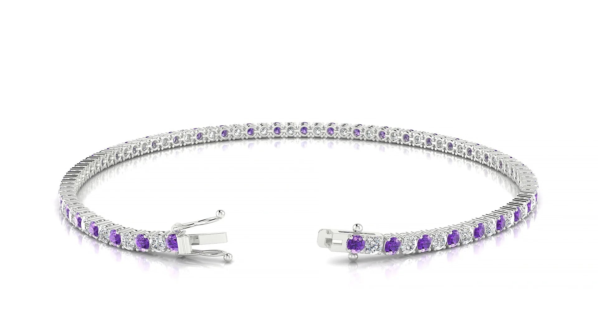 Capri 1-1 | 18k White Gold 2 mm Round Natural Amethyst & Diamond Tennis Bracelet