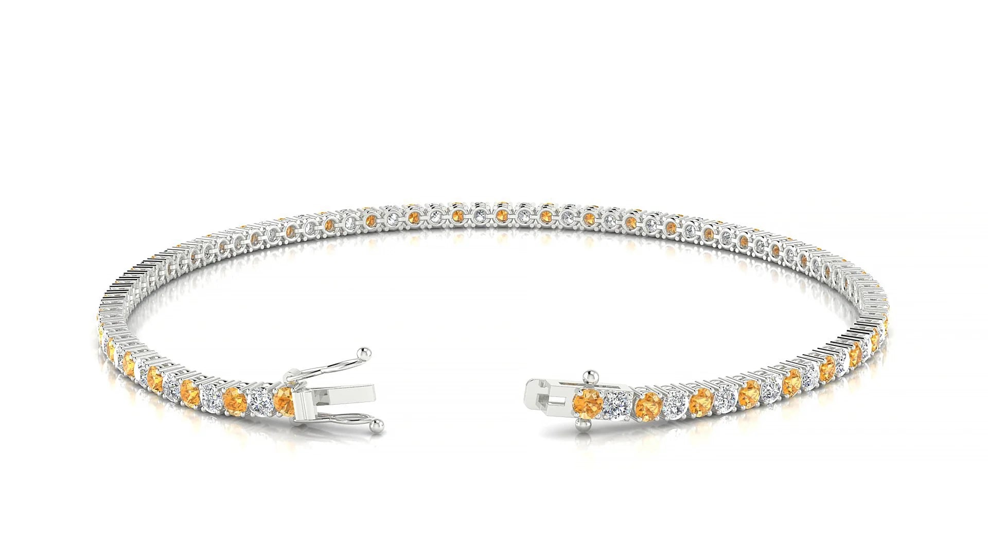 Capri 1-1 | 18k White Gold 2 mm Round Natural Citrine & Diamond Tennis Bracelet