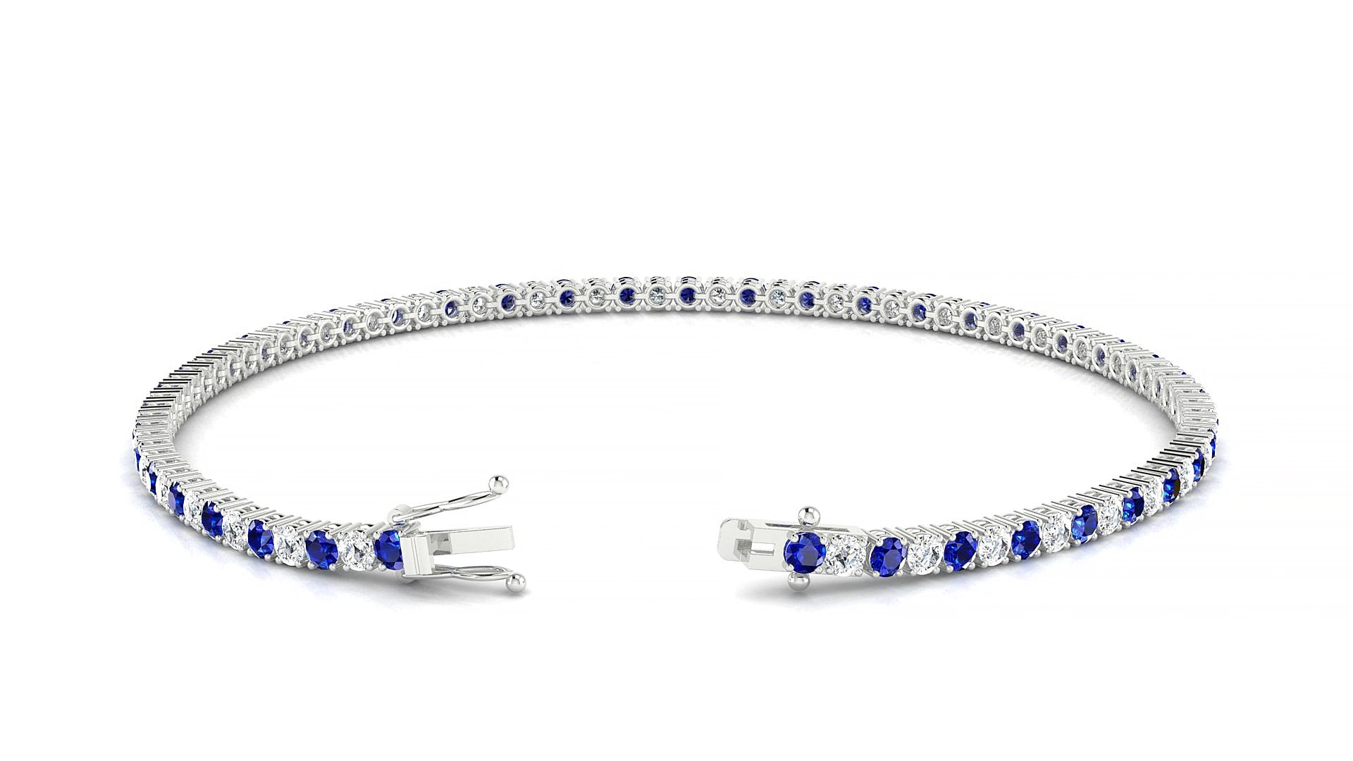 Capri 1-1 | 18k White Gold 2 mm Round Natural Sapphire & Diamond 15 cm Tennis Bracelet