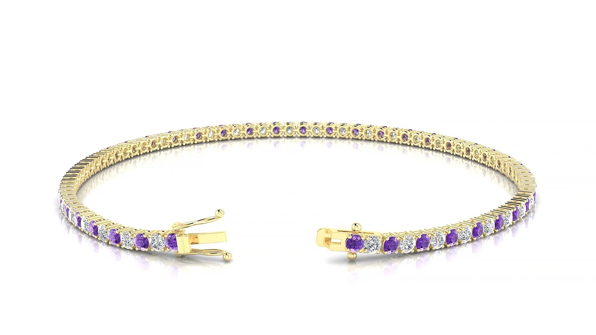 Capri 1-1 | 18k Yellow Gold 2 mm Round Natural Amethyst & Diamond Tennis Bracelet