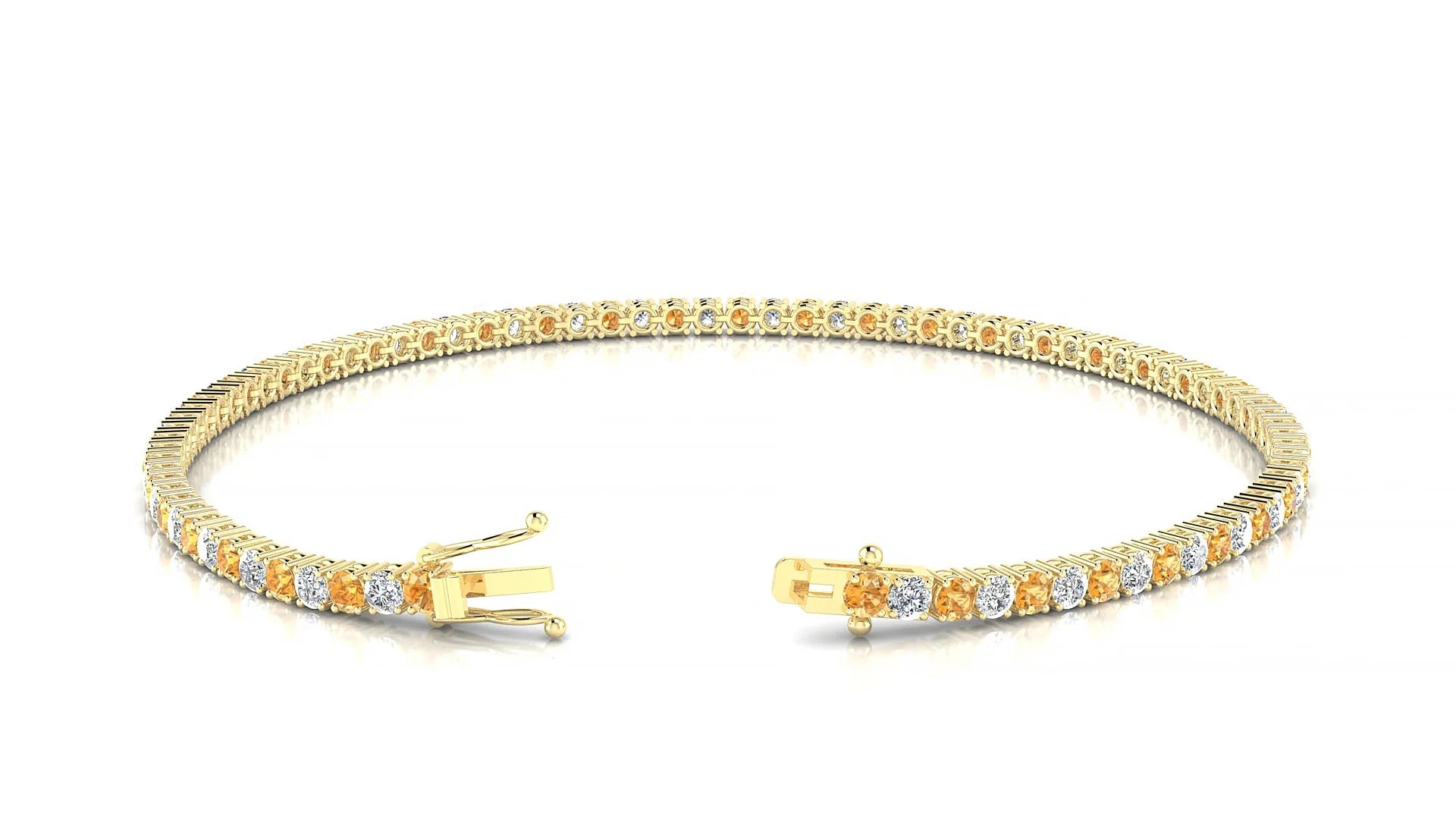 Capri 1-1 | 18k Yellow Gold 2 mm Round Natural Citrine & Diamond Tennis Bracelet