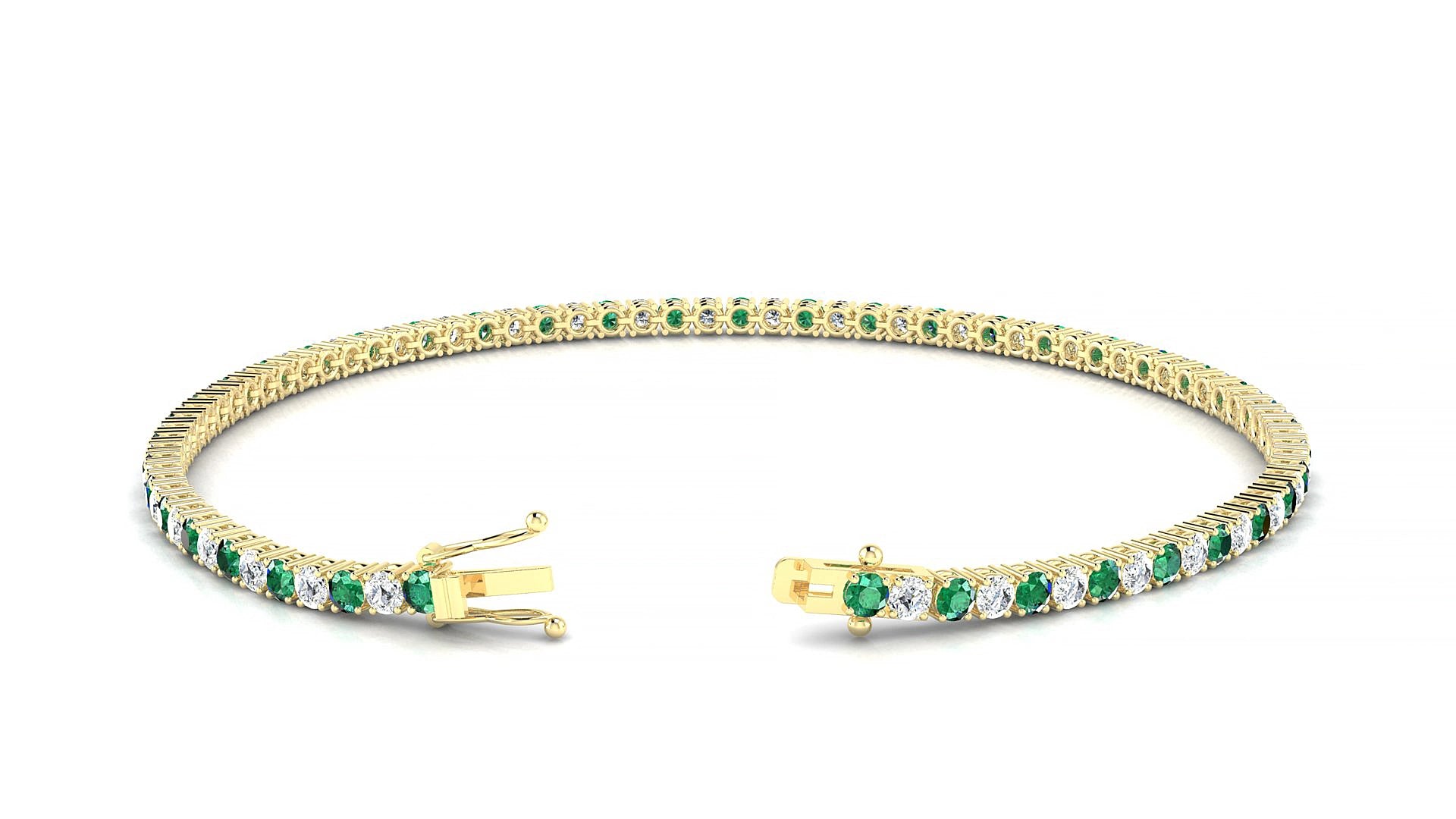 Capri 1-1 | 18k Yellow Gold 2 mm Round Natural Emerald & Diamond 16 cm Tennis Bracelet