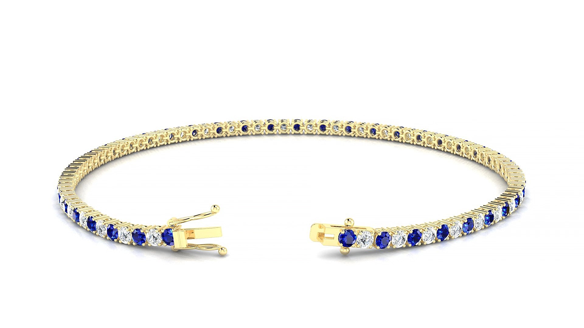 Capri 1-1 | 18k Yellow Gold 2 mm Round Natural Sapphire & Diamond 15 cm Tennis Bracelet
