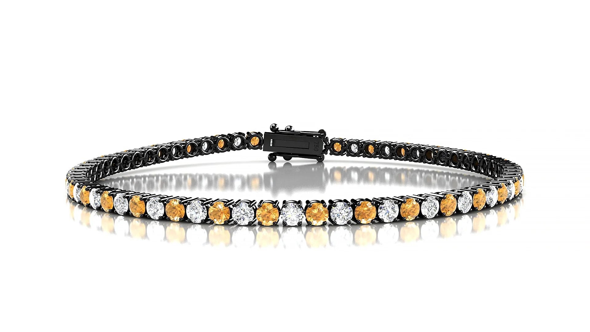 Capri 1-1 | 18k Black Gold 2.5 mm Round Natural Citrine & Diamond Tennis Bracelet