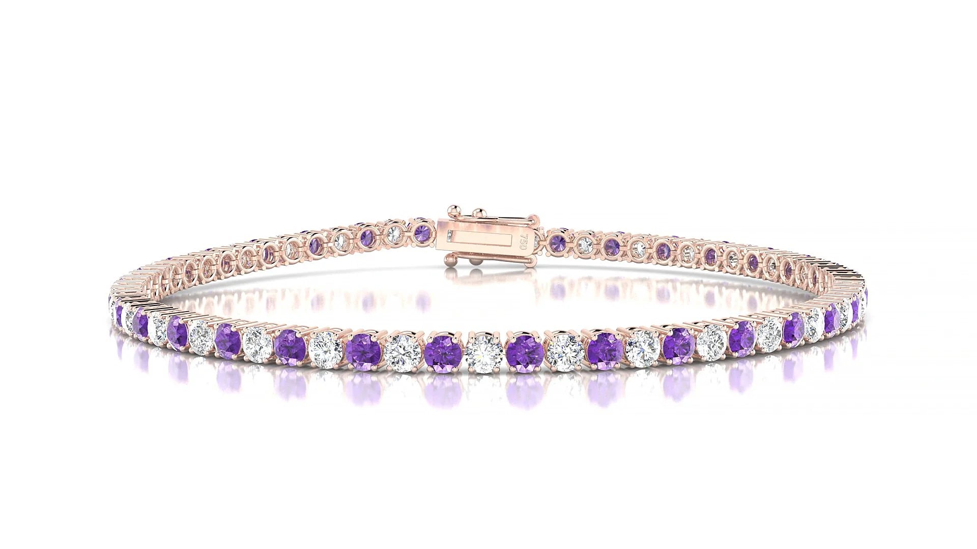 Capri 1-1 | 18k Rose Gold 2.5 mm Round Natural Amethyst & Diamond Tennis Bracelet
