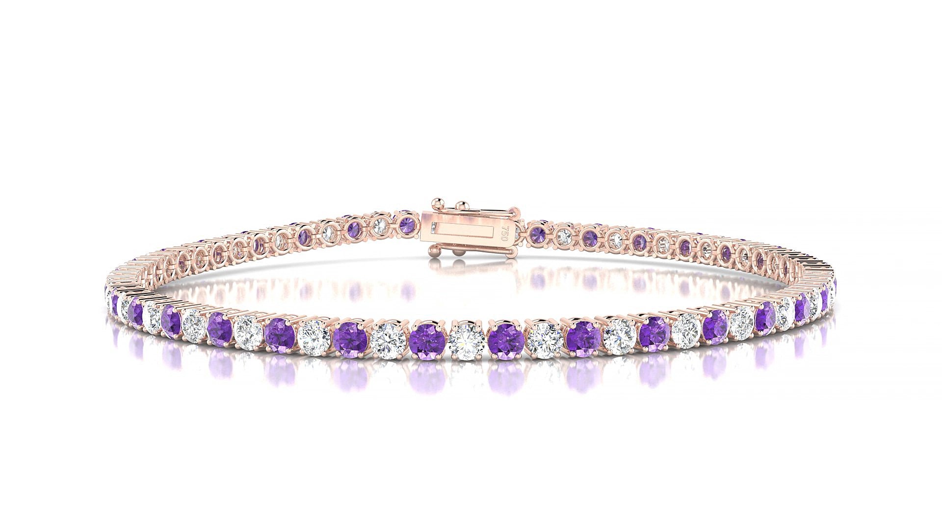 Capri 1-1 | 18k Rose Gold 2.5 mm Round Natural Amethyst & Diamond 15 cm Tennis Bracelet