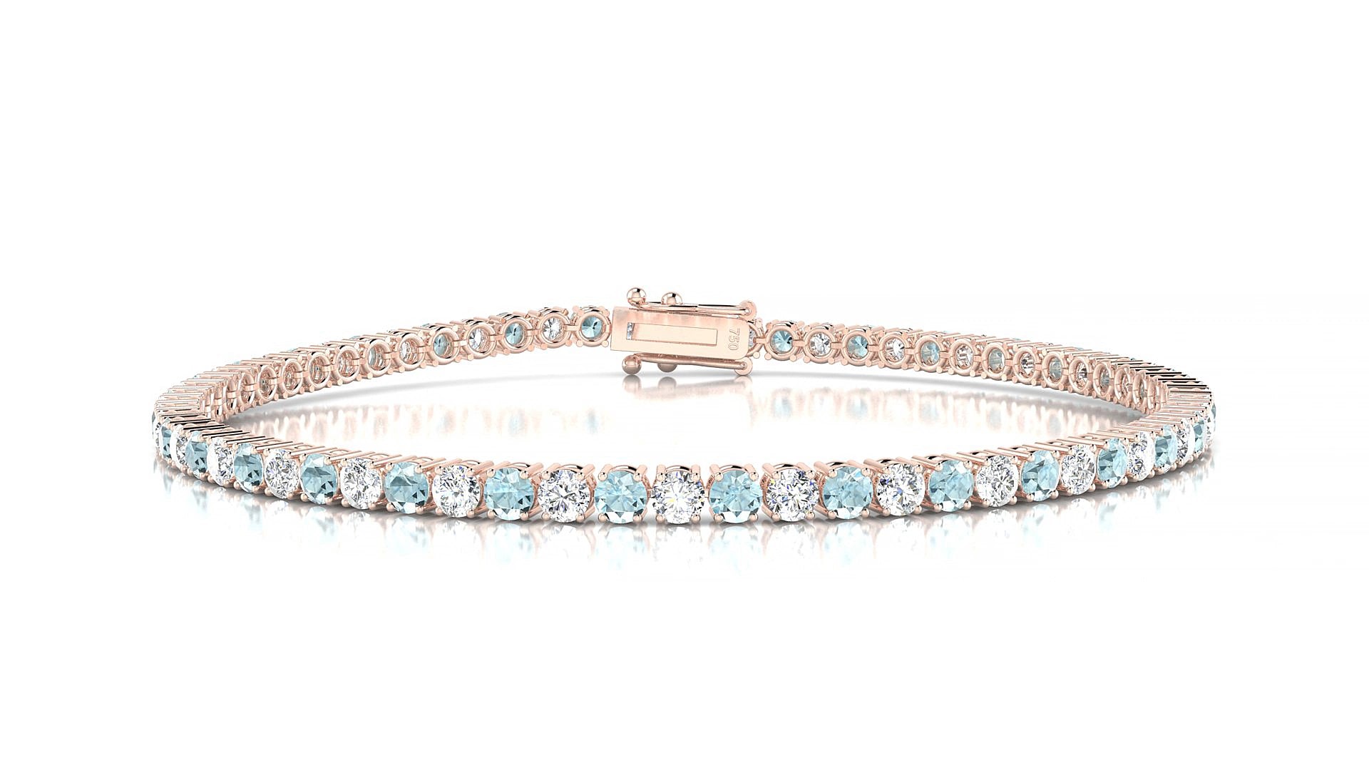 Capri 1-1 | 18k Rose Gold 2.5 mm Round Natural Aquamarine & Diamond 15 cm Tennis Bracelet