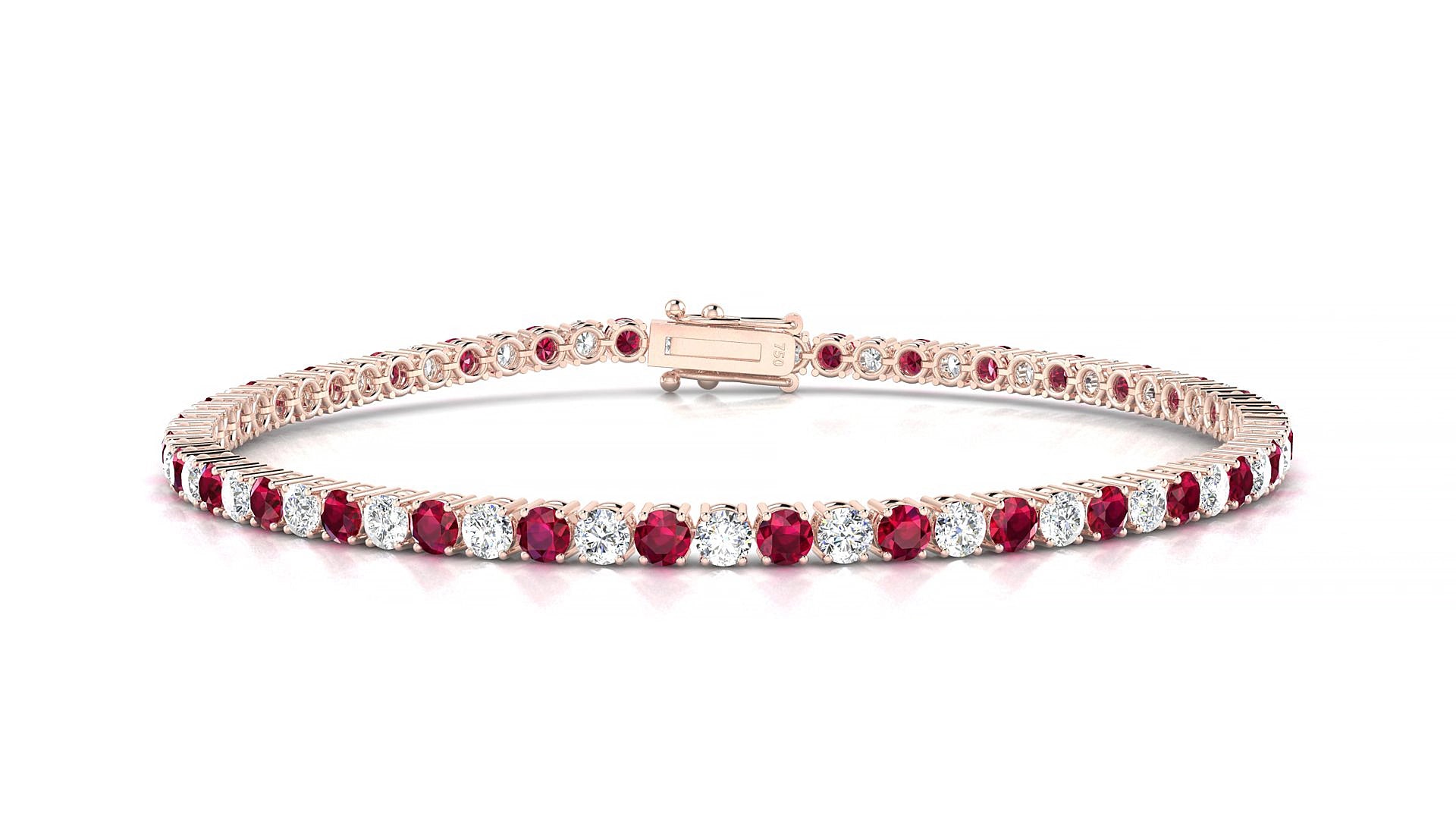 Capri 1-1 | 18k Rose Gold 2.5 mm Round Natural Ruby & Diamond 15 cm Tennis Bracelet