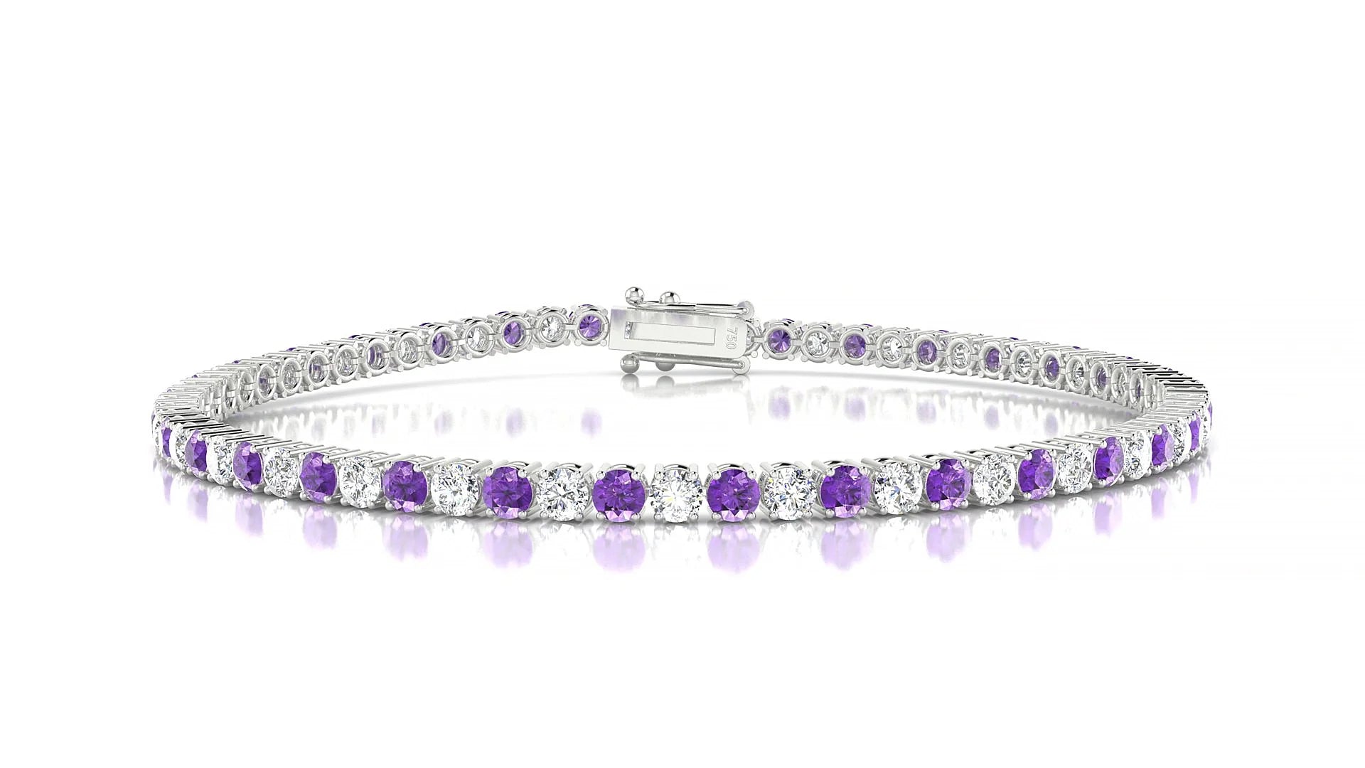 Capri 1-1 | 18k White Gold 2.5 mm Round Natural Amethyst & Diamond Tennis Bracelet