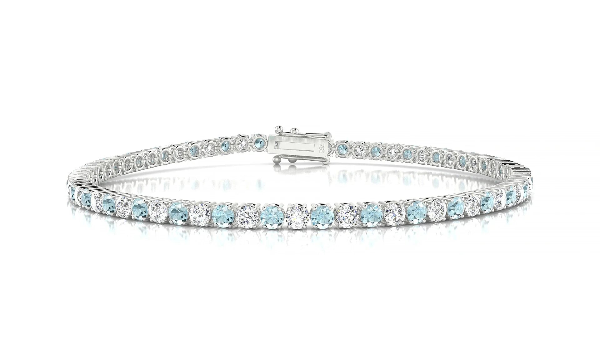 Capri 1-1 | 18k White Gold 2.5 mm Round Natural Aquamarine & Diamond Tennis Bracelet