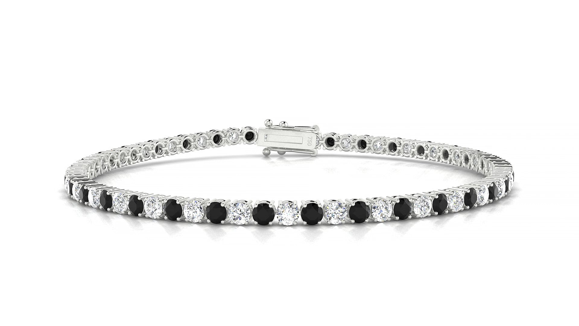 Capri 1-1 | 18k White Gold 2.5 mm Round Natural Black Diamond & Diamond 15 cm Tennis Bracelet