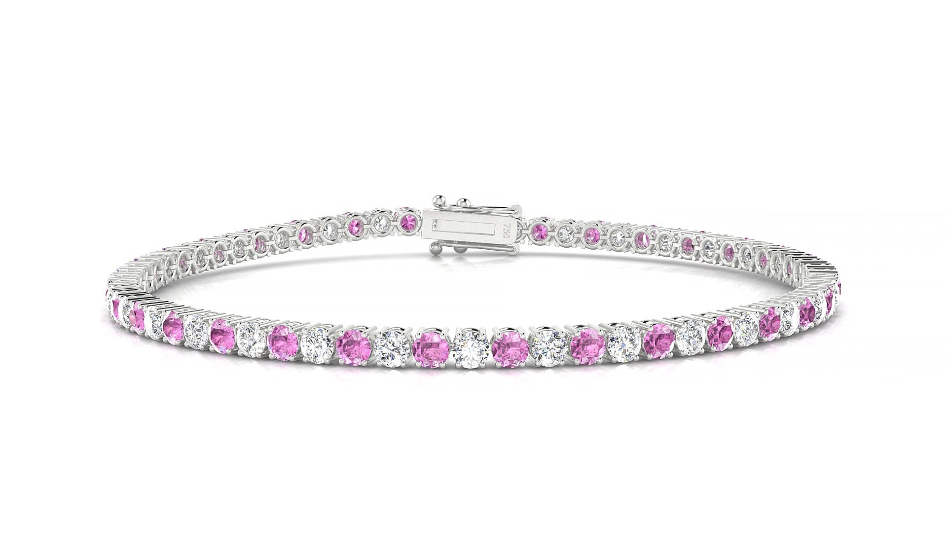 Capri 1-1 | 18k White Gold 2.5 mm Round Natural Pink Sapphire & Diamond 15 cm Tennis Bracelet