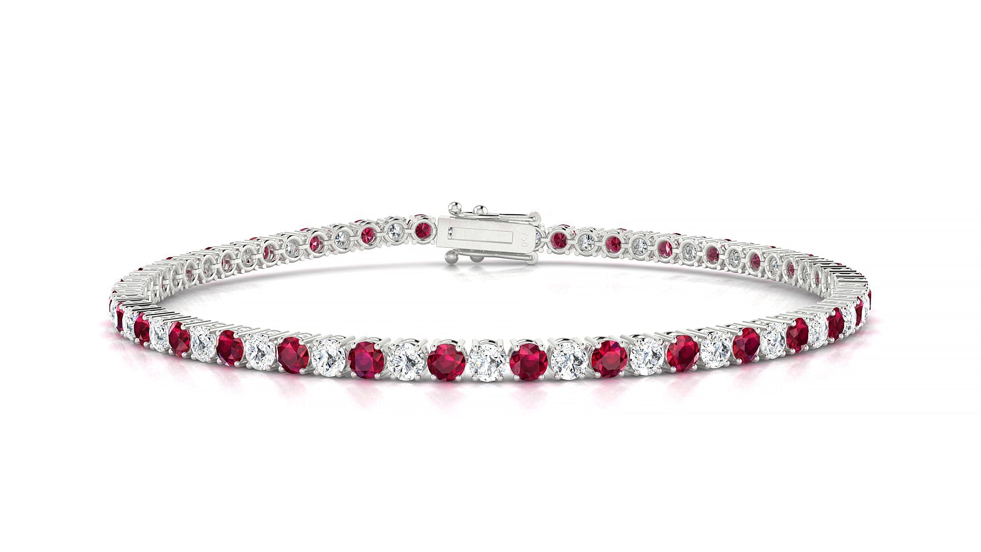 Capri 1-1 | 18k White Gold 2.5 mm Round Natural Ruby & Diamond Tennis Bracelet