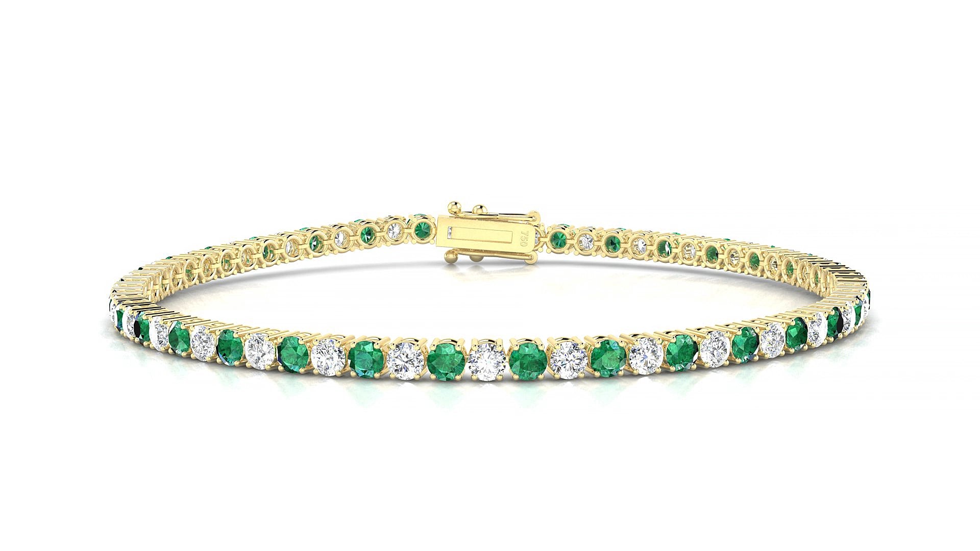 Capri 1-1 | 18k Yellow Gold 2.5 mm Round Natural Emerald & Diamond 16 cm Tennis Bracelet