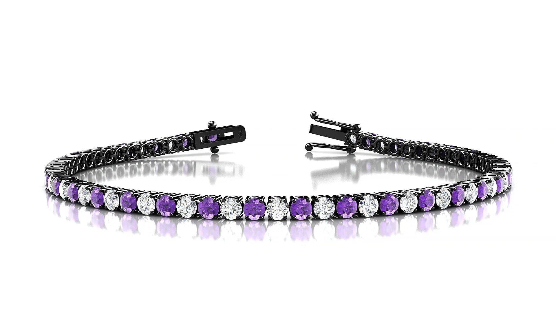Capri 1-1 | 18k Black Gold 2.5 mm Round Natural Amethyst & Diamond Tennis Bracelet