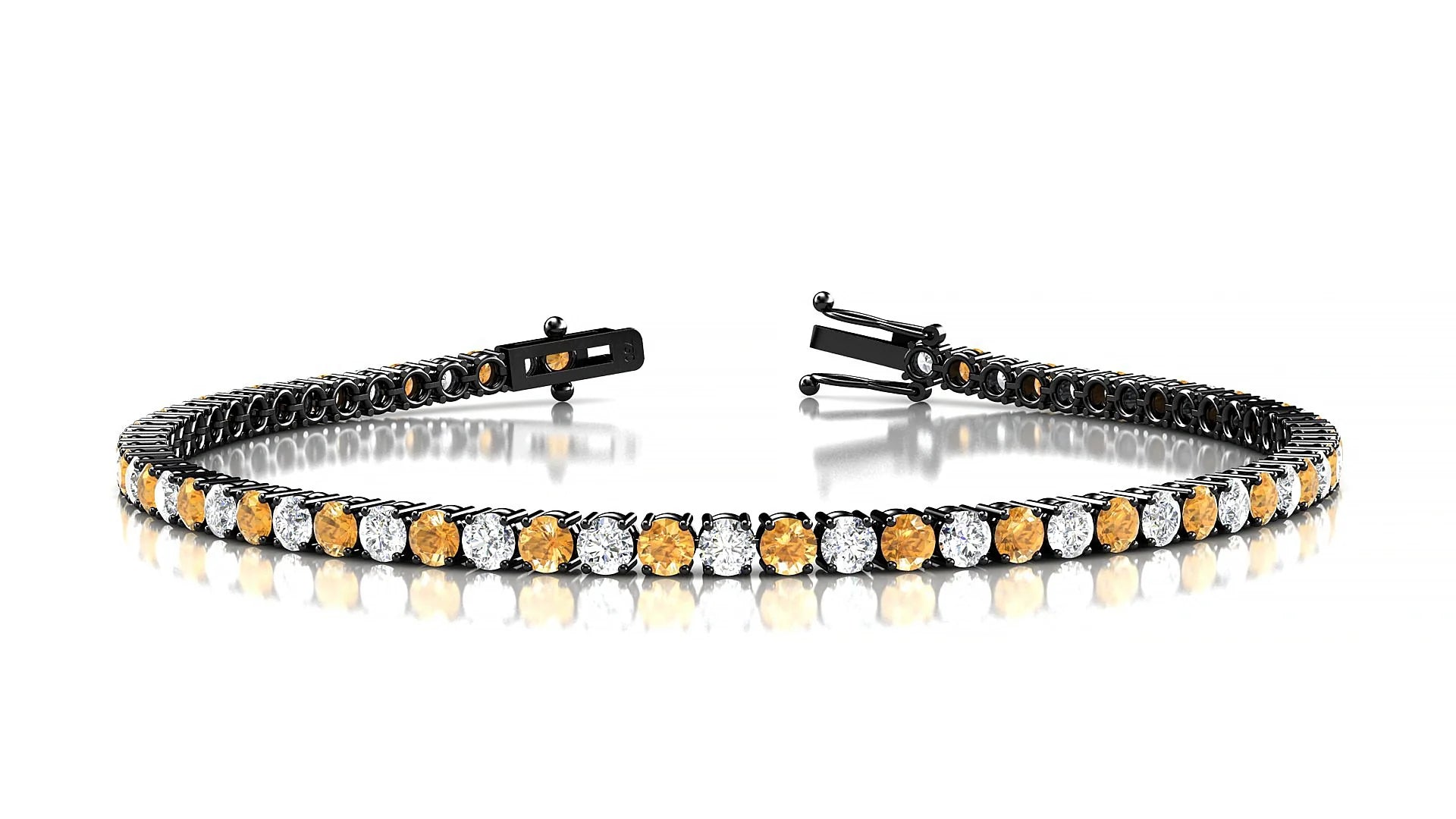 Capri 1-1 | 18k Black Gold 2.5 mm Round Natural Citrine & Diamond Tennis Bracelet