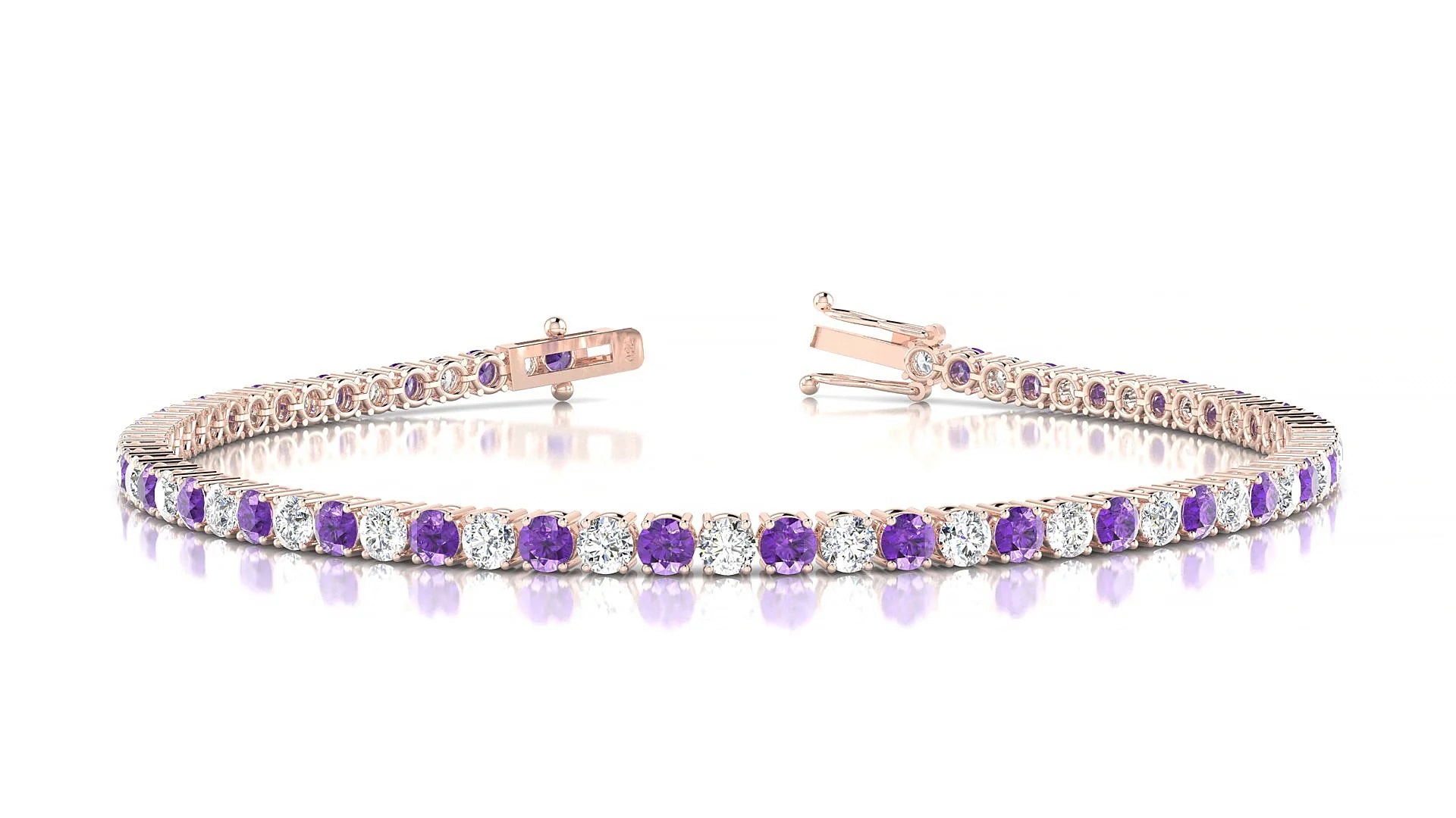Capri 1-1 | 18k Rose Gold 2.5 mm Round Natural Amethyst & Diamond Tennis Bracelet