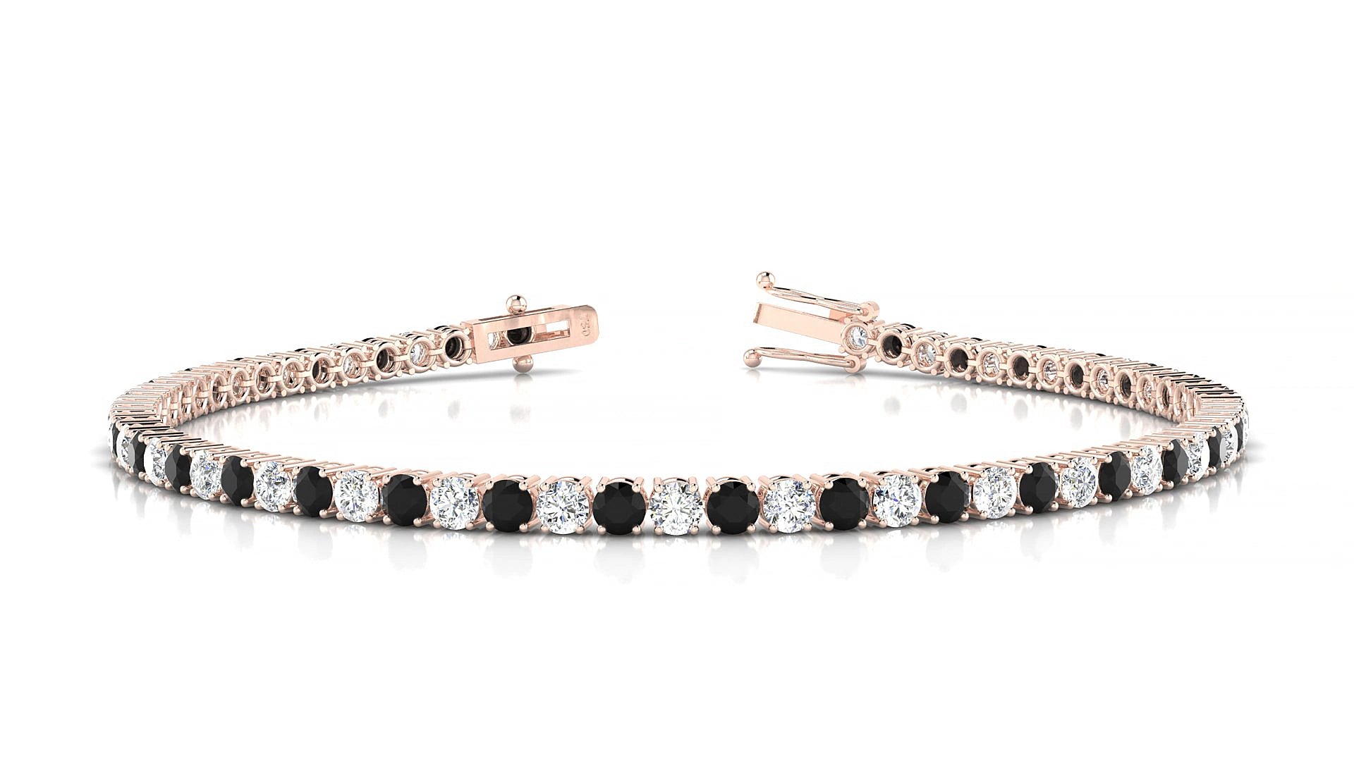 Capri 1-1 | 18k Rose Gold 2.5 mm Round Natural Black Diamond & Diamond 15 cm Tennis Bracelet