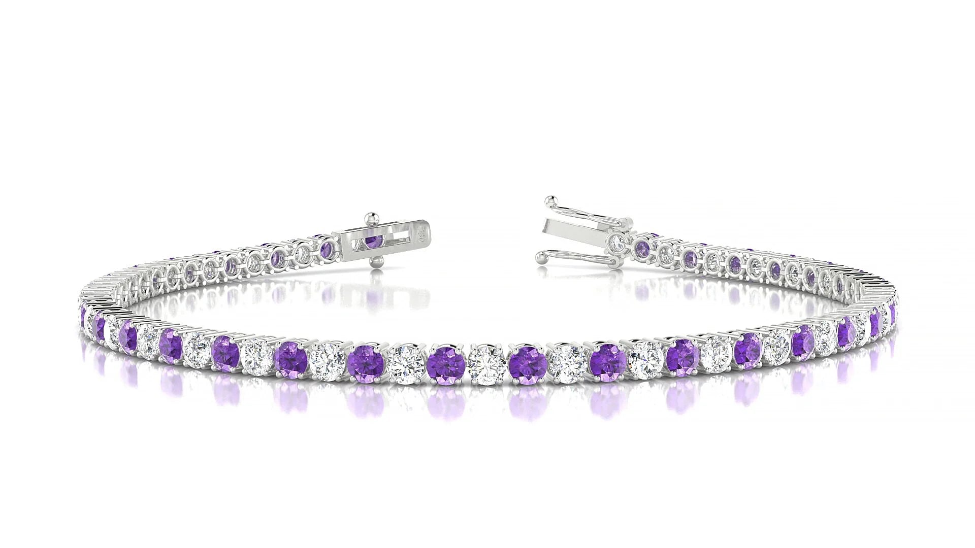 Capri 1-1 | 18k White Gold 2.5 mm Round Natural Amethyst & Diamond Tennis Bracelet