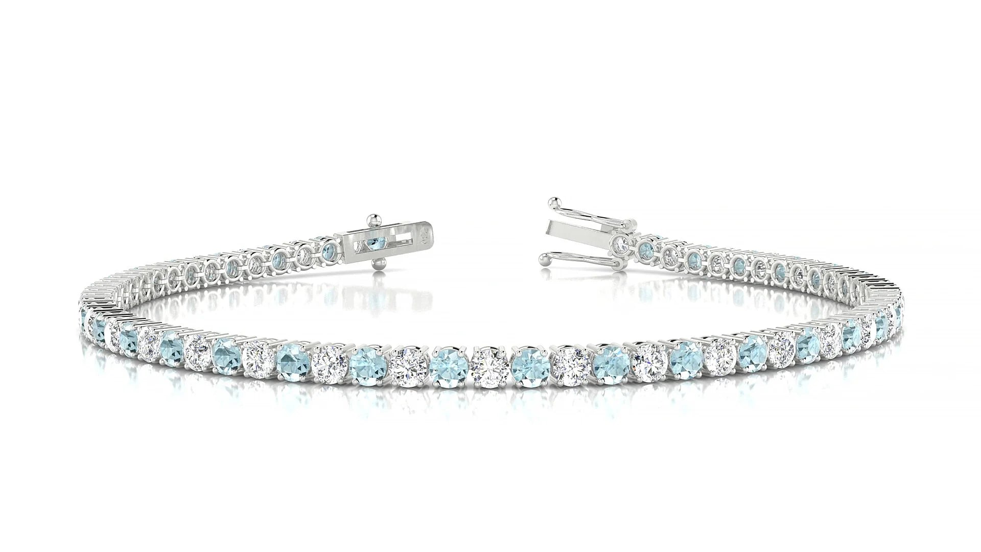 Capri 1-1 | 18k White Gold 2.5 mm Round Natural Aquamarine & Diamond Tennis Bracelet