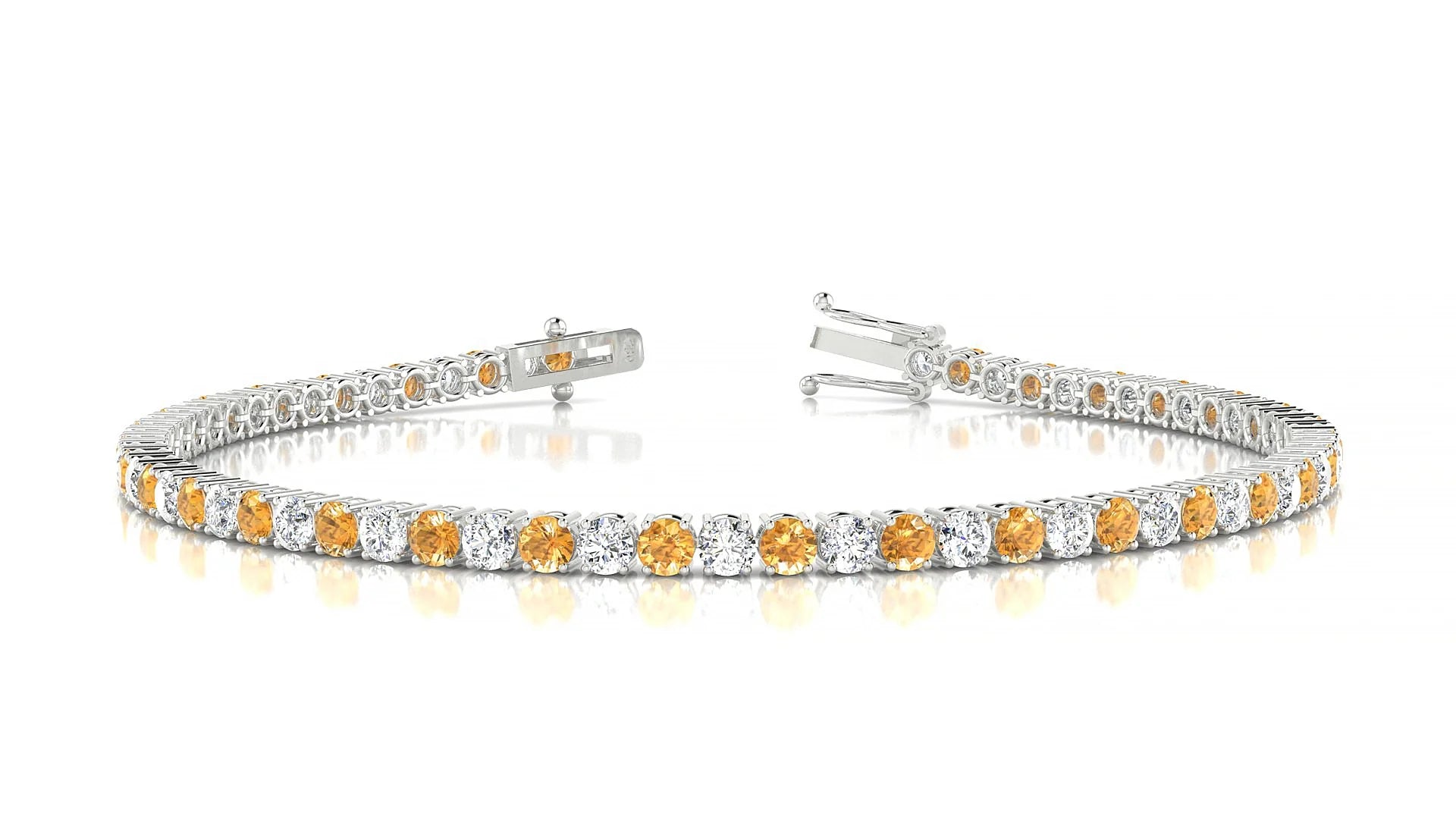 Capri 1-1 | 18k White Gold 2.5 mm Round Natural Citrine & Diamond Tennis Bracelet