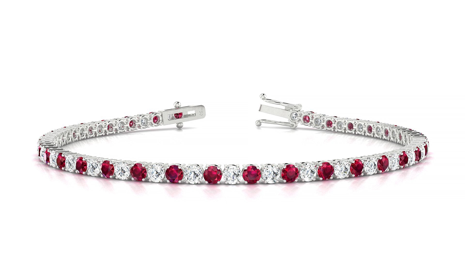 Capri 1-1 | 18k White Gold 2.5 mm Round Natural Ruby & Diamond Tennis Bracelet