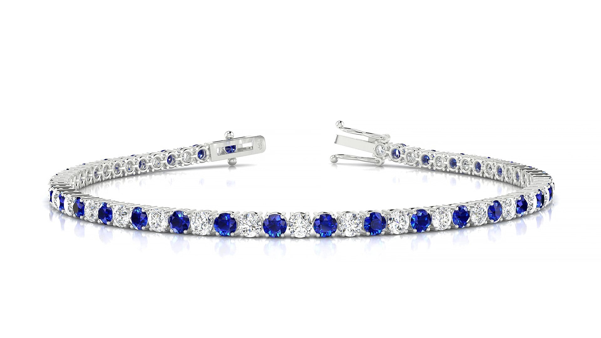 Capri 1-1 | 18k White Gold 2.5 mm Round Natural Sapphire & Diamond 15 cm Tennis Bracelet