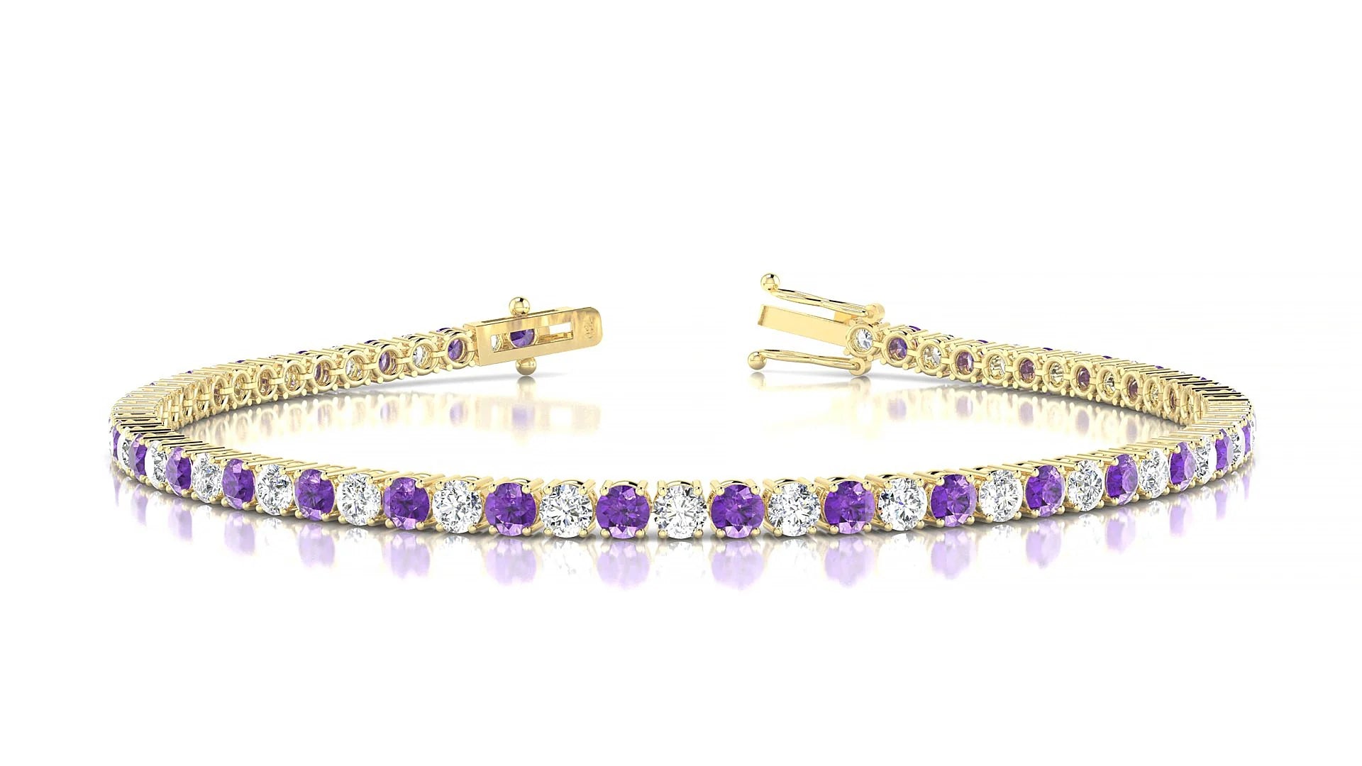Capri 1-1 | 18k Yellow Gold 2.5 mm Round Natural Amethyst & Diamond Tennis Bracelet