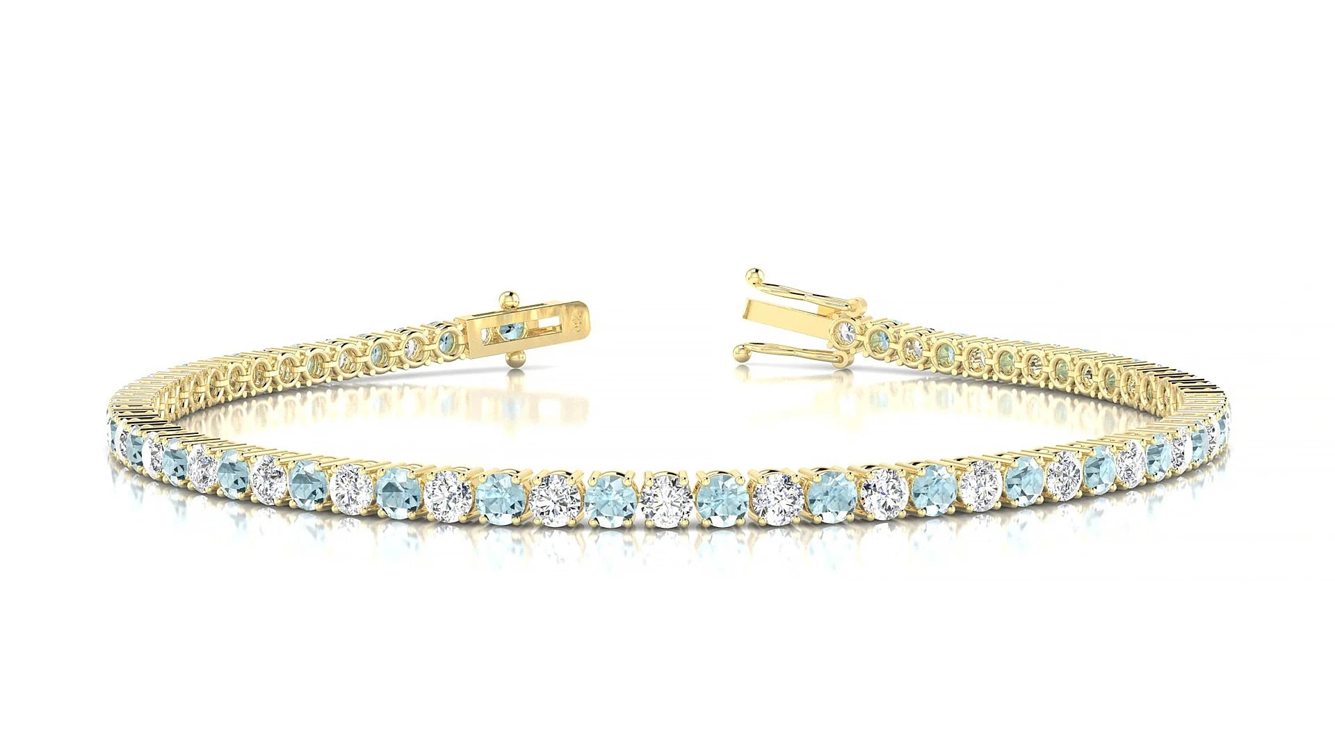 Capri 1-1 | 18k Yellow Gold 2.5 mm Round Natural Aquamarine & Diamond Tennis Bracelet
