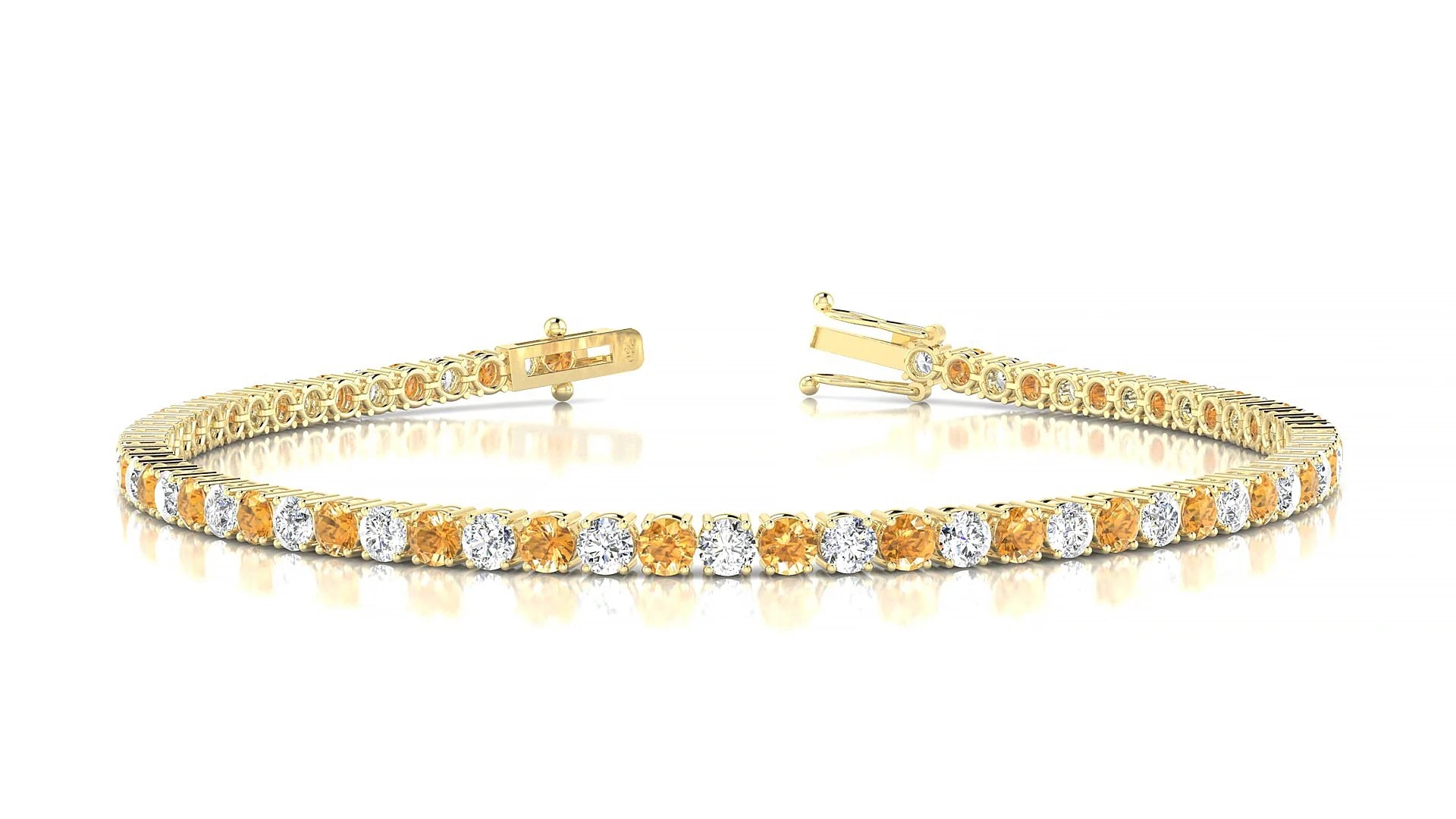 Capri 1-1 | 18k Yellow Gold 2.5 mm Round Natural Citrine & Diamond Tennis Bracelet