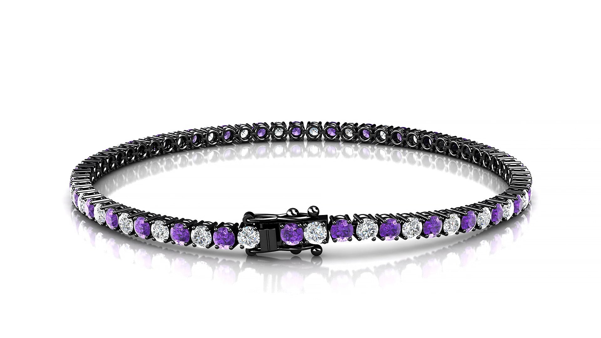 Capri 1-1 | 18k Black Gold 2.5 mm Round Natural Amethyst & Diamond 15 cm Tennis Bracelet