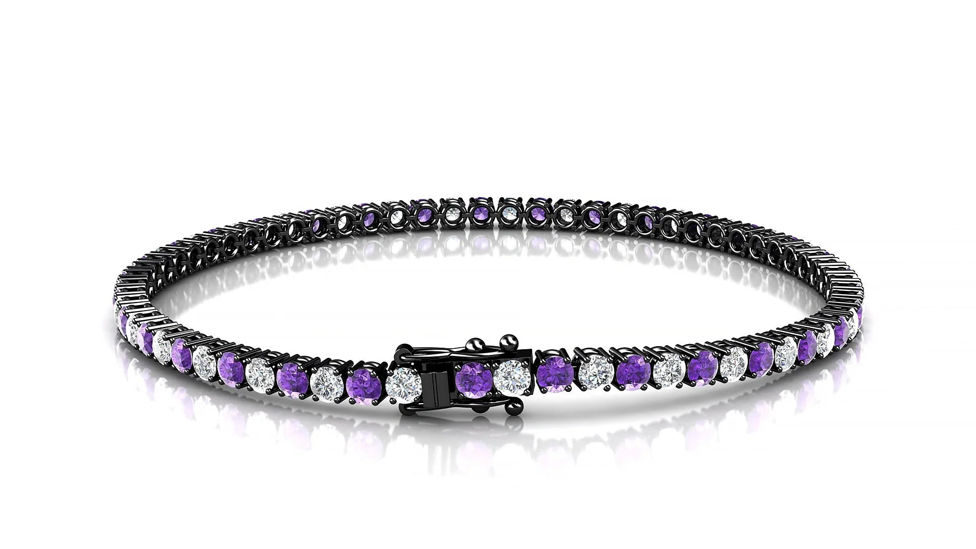Capri 1-1 | 18k Black Gold 2.5 mm Round Natural Amethyst & Diamond Tennis Bracelet