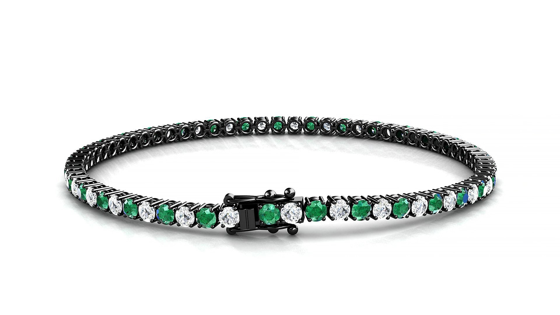 Capri 1-1 | 18k Black Gold 2.5 mm Round Natural Emerald & Diamond 18 cm Tennis Bracelet