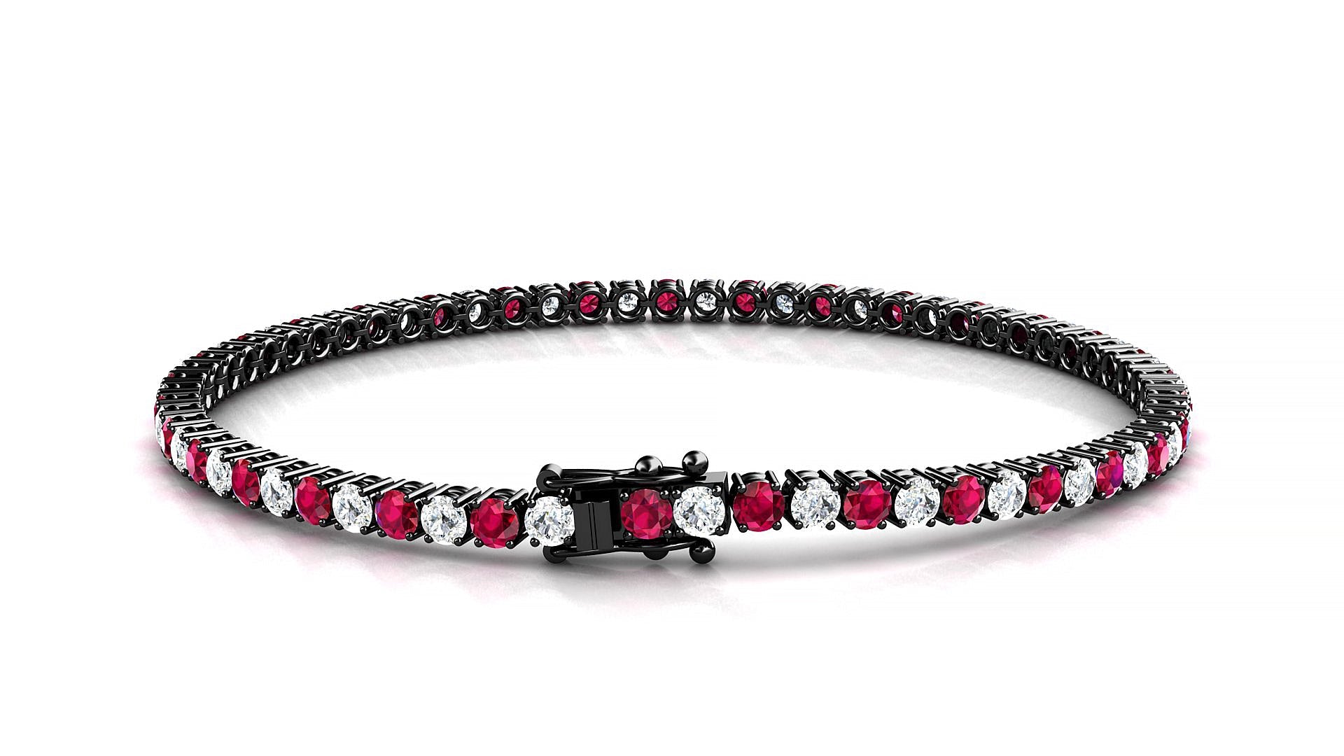 Capri 1-1 | 18k Black Gold 2.5 mm Round Natural Ruby & Diamond Tennis Bracelet