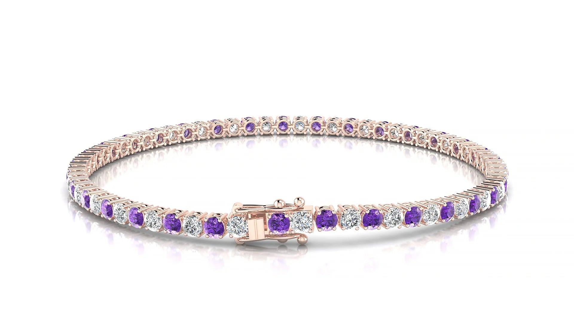 Capri 1-1 | 18k Rose Gold 2.5 mm Round Natural Amethyst & Diamond Tennis Bracelet
