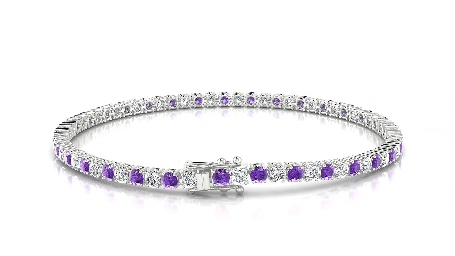 Capri 1-1 | 18k White Gold 2.5 mm Round Natural Amethyst & Diamond Tennis Bracelet