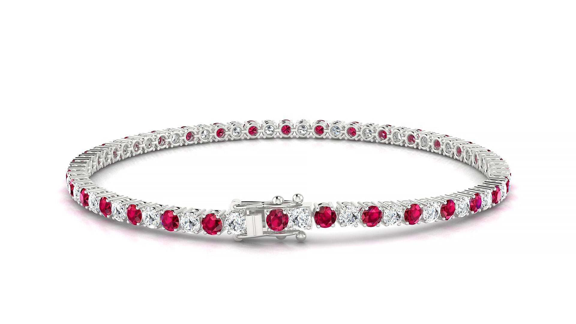 Capri 1-1 | 18k White Gold 2.5 mm Round Natural Ruby & Diamond Tennis Bracelet