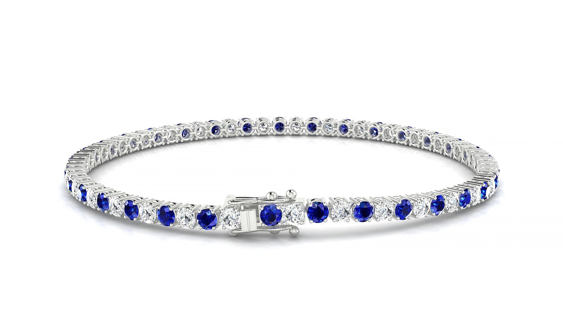 Capri 1-1 | 18k White Gold 2.5 mm Round Natural Sapphire & Diamond 15 cm Tennis Bracelet
