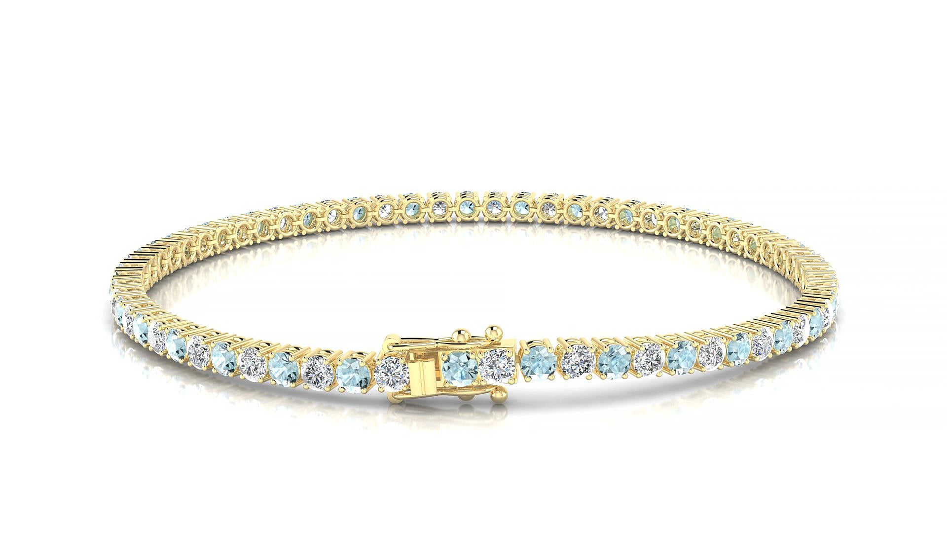 Capri 1-1 | 18k Yellow Gold 2.5 mm Round Natural Aquamarine & Diamond 15 cm Tennis Bracelet