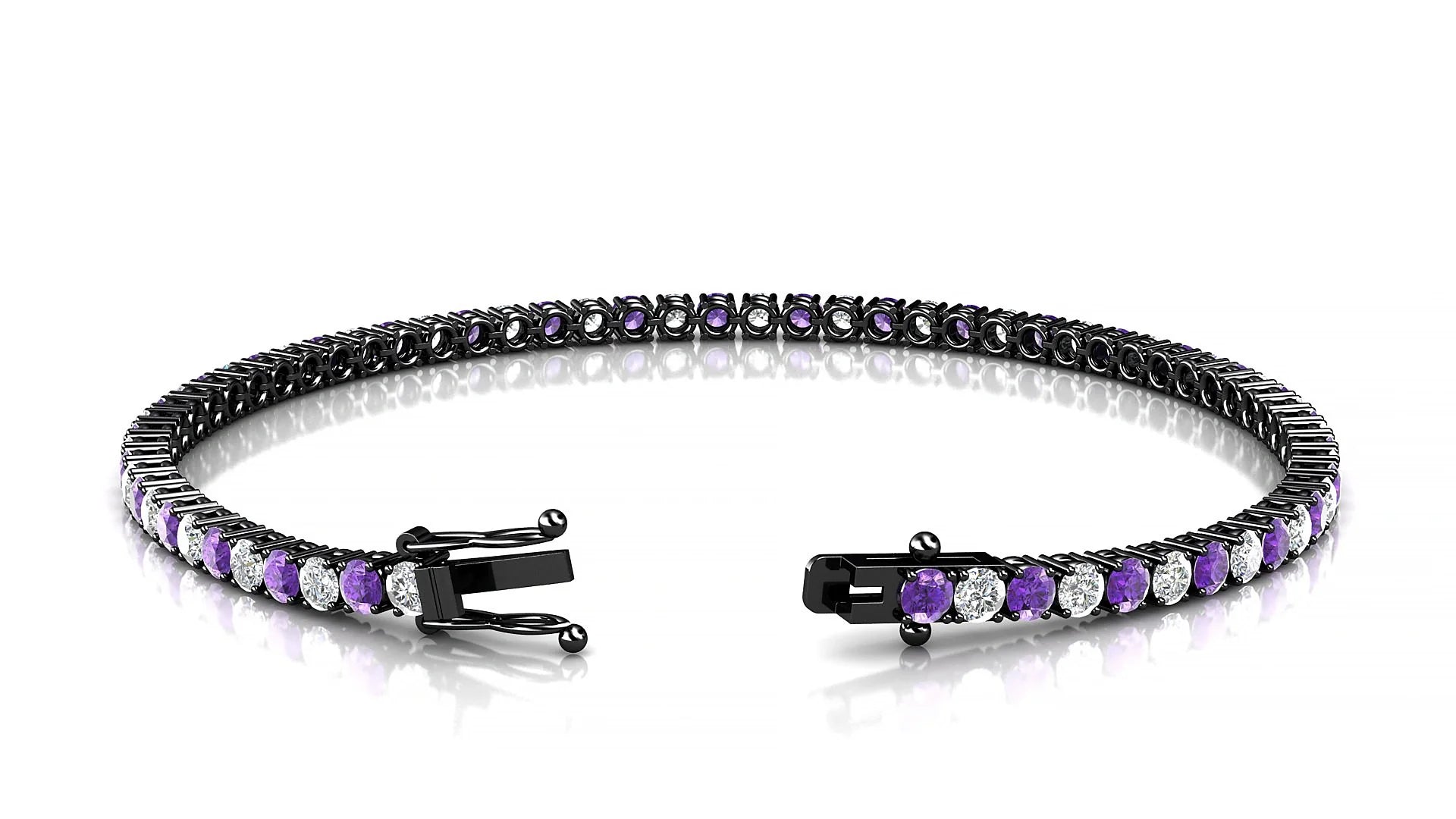 Capri 1-1 | 18k Black Gold 2.5 mm Round Natural Amethyst & Diamond Tennis Bracelet